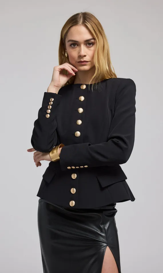 Women Generation Love Clothing Ophelia Crepe Blazer Black Blazers and Jackets