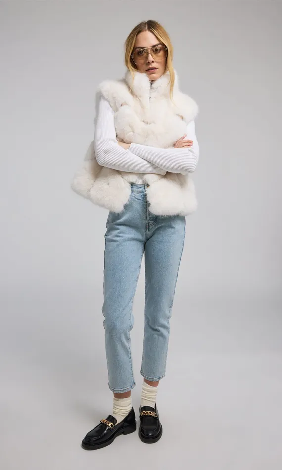 Women Generation Love Clothing Rosario Faux Fur Vest White Outerwear