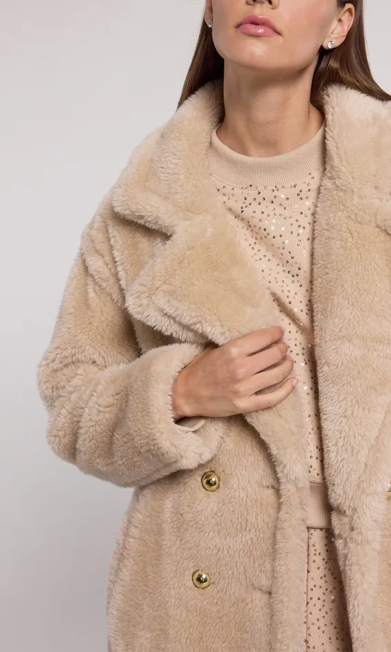 Women Generation Love Clothing Terry Faux Lamb Fur Coat Truffle Outerwear