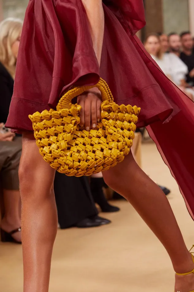 Women Handbags and Wallets Aje Luca Woven Handle Tote Mustard