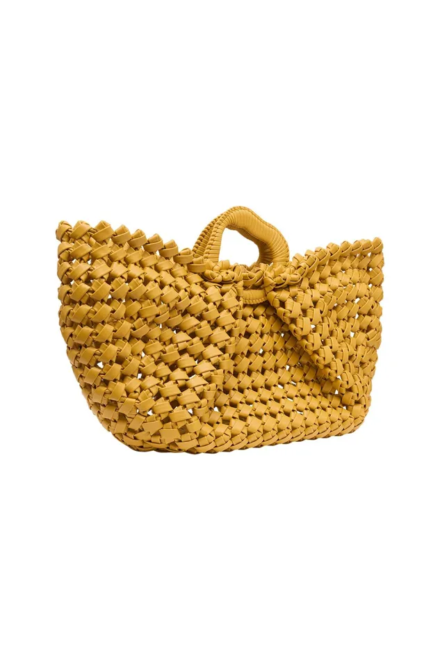 Women Handbags and Wallets Aje Luca Woven Handle Tote Mustard