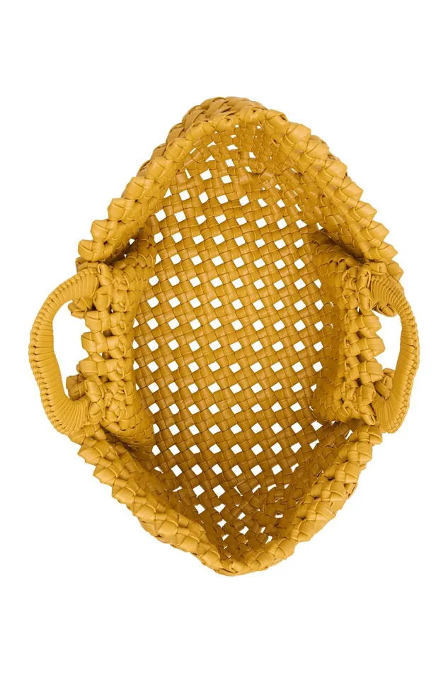 Women Handbags and Wallets Aje Luca Woven Handle Tote Mustard