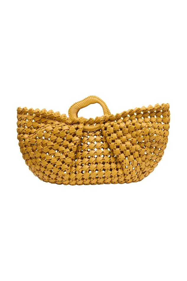 Women Handbags and Wallets Aje Luca Woven Handle Tote Mustard