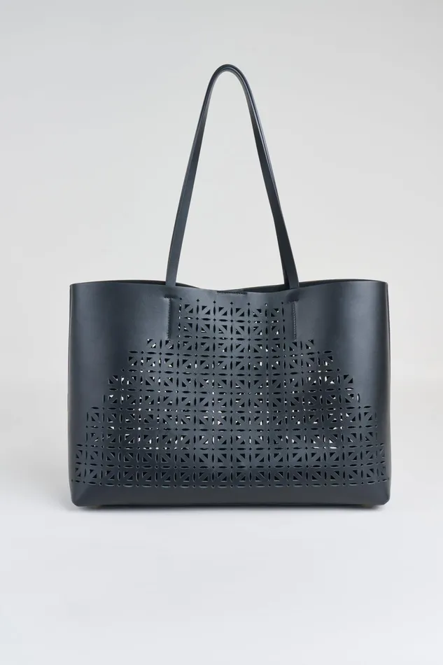 Women Handbags Elie Tahari Nappa Leather Lasercut Tote Black