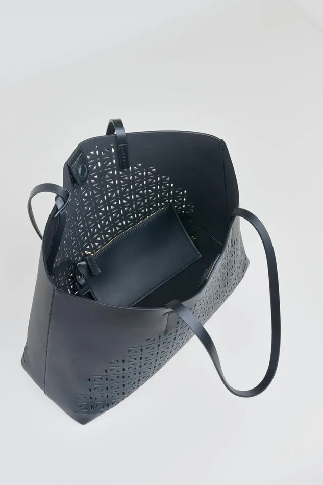 Women Handbags Elie Tahari Nappa Leather Lasercut Tote Black