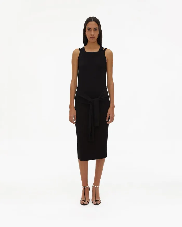 Women Helmut Lang Dresses Rayon Tie Waist Dress Black