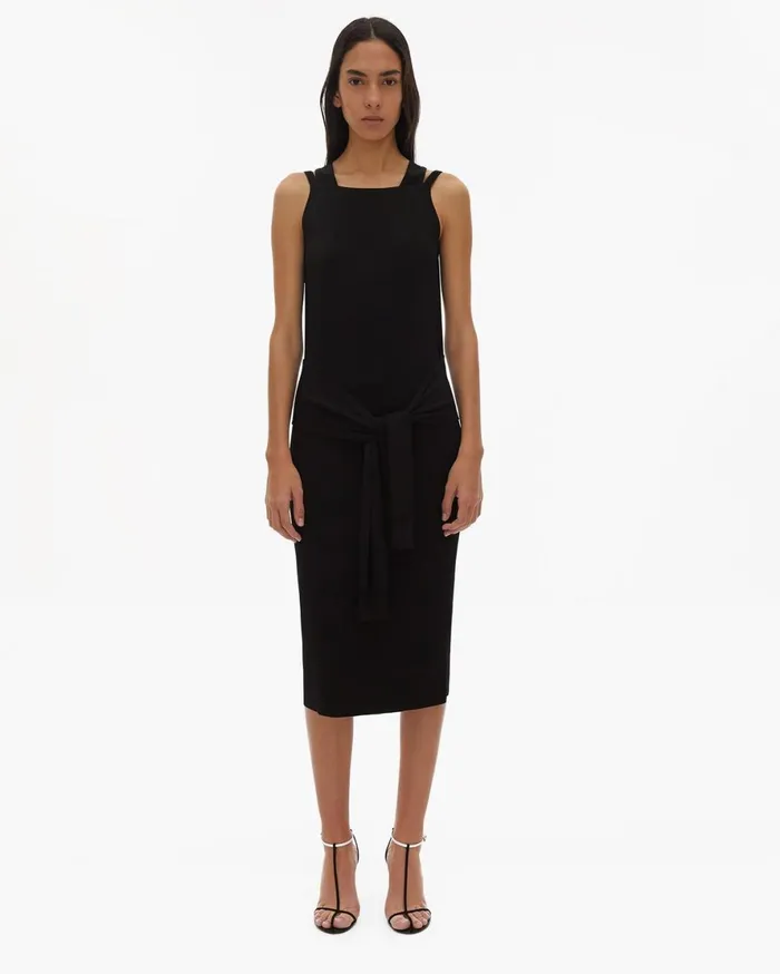 Women Helmut Lang Dresses Rayon Tie Waist Dress Black