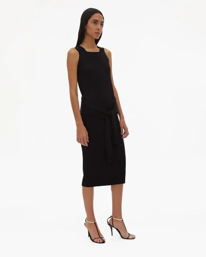 Women Helmut Lang Dresses Rayon Tie Waist Dress Black