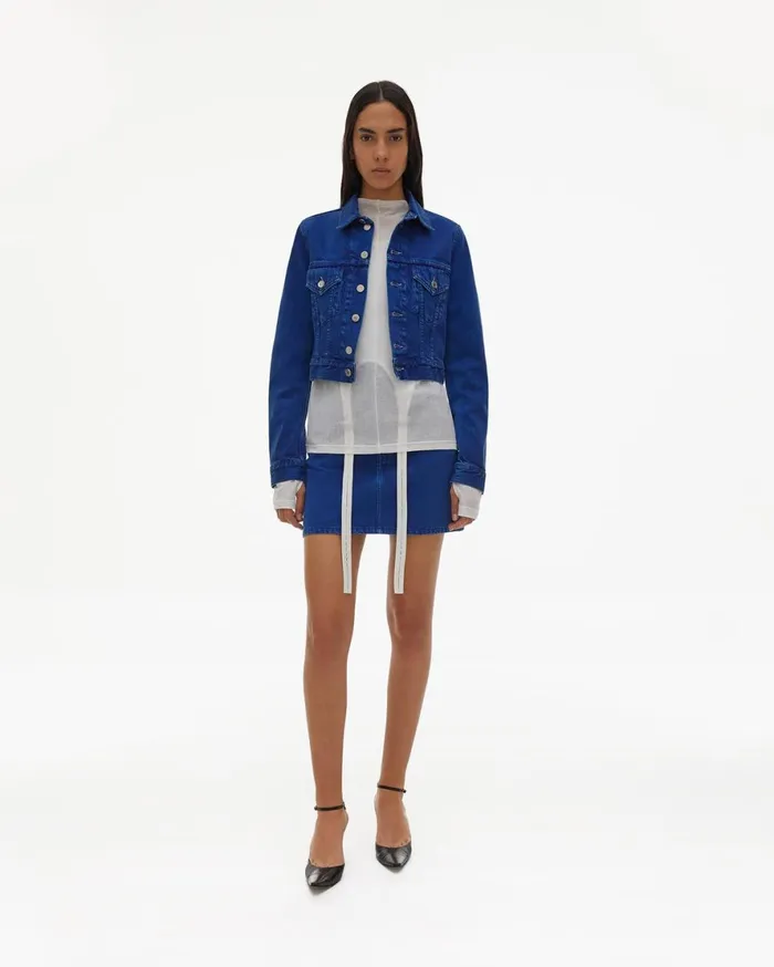 Women Helmut Lang Jackets Azurite Fem Little Trucker Jacket Accelerated Azurite Stone
