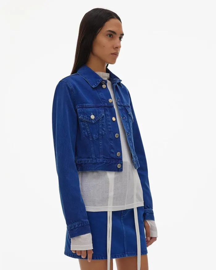 Women Helmut Lang Jackets Azurite Fem Little Trucker Jacket Accelerated Azurite Stone