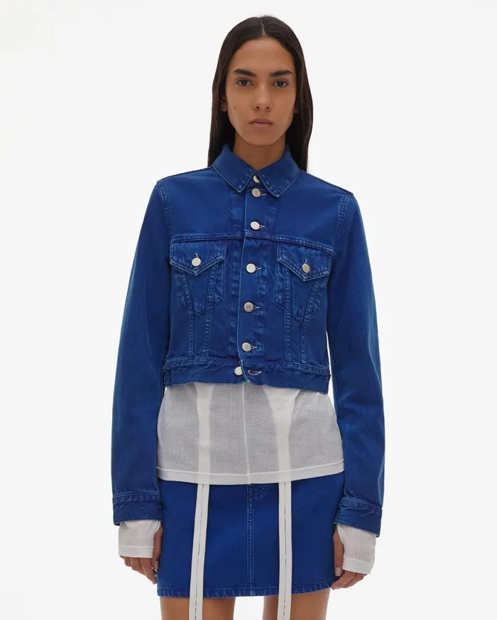 Women Helmut Lang Jackets Azurite Fem Little Trucker Jacket Accelerated Azurite Stone