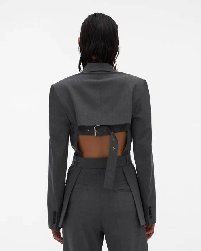 Women Helmut Lang Jackets Back Open Blazer Light Grey Melange