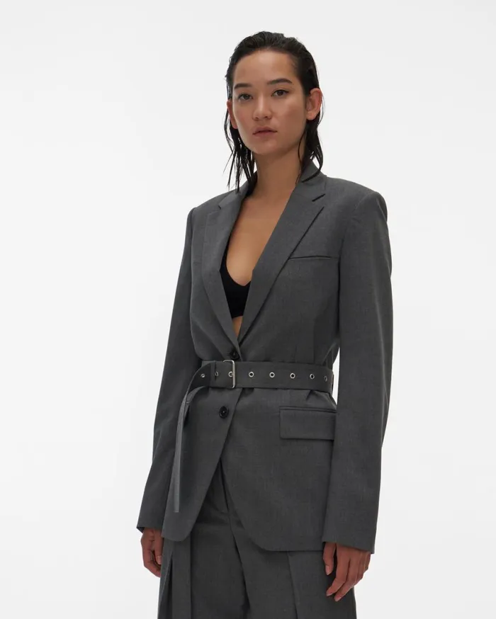 Women Helmut Lang Jackets Back Open Blazer Light Grey Melange