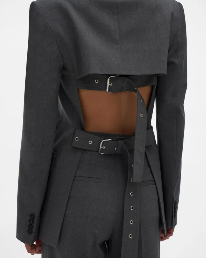 Women Helmut Lang Jackets Back Open Blazer Light Grey Melange