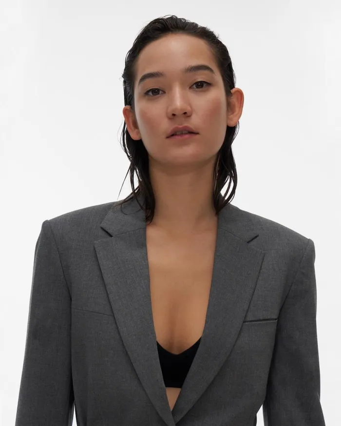Women Helmut Lang Jackets Back Open Blazer Light Grey Melange