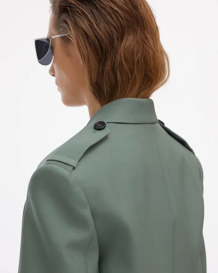 Women Helmut Lang Jackets Double Button Cropped Silk Blazer Jade