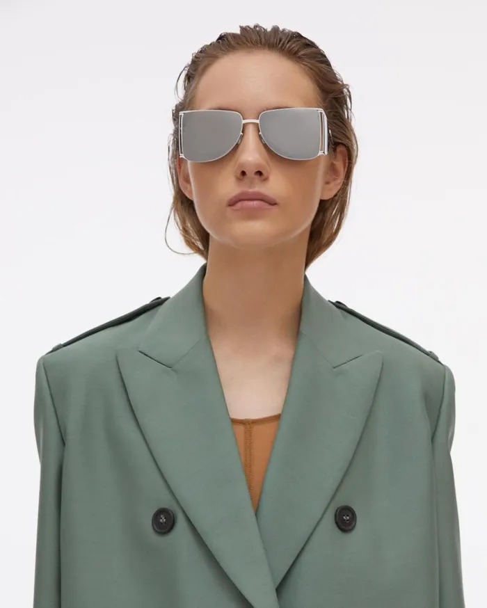 Women Helmut Lang Jackets Double Button Cropped Silk Blazer Jade