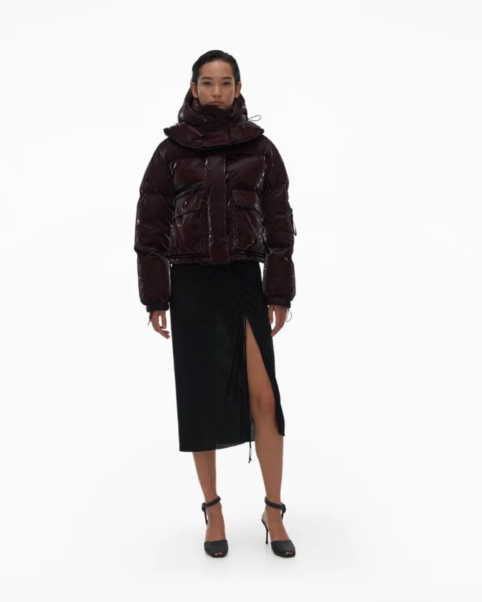 Women Helmut Lang Outerwear Liquid Puffer Jacket Crimson Night