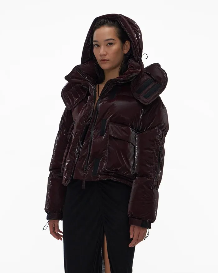 Women Helmut Lang Outerwear Liquid Puffer Jacket Crimson Night