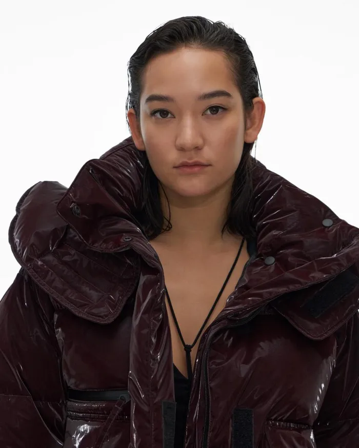 Women Helmut Lang Outerwear Liquid Puffer Jacket Crimson Night
