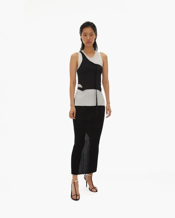 Women Helmut Lang Skirts Fine Wool Rib Skirt Black