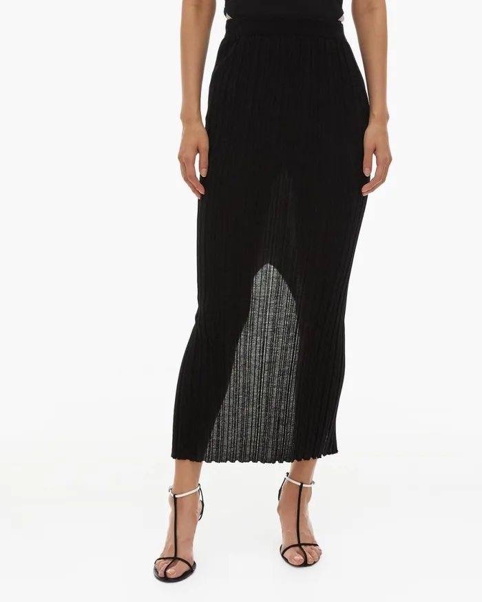 Women Helmut Lang Skirts Fine Wool Rib Skirt Black