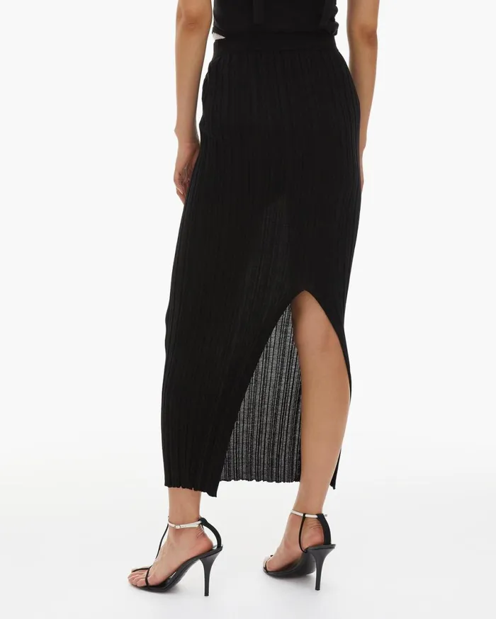 Women Helmut Lang Skirts Fine Wool Rib Skirt Black