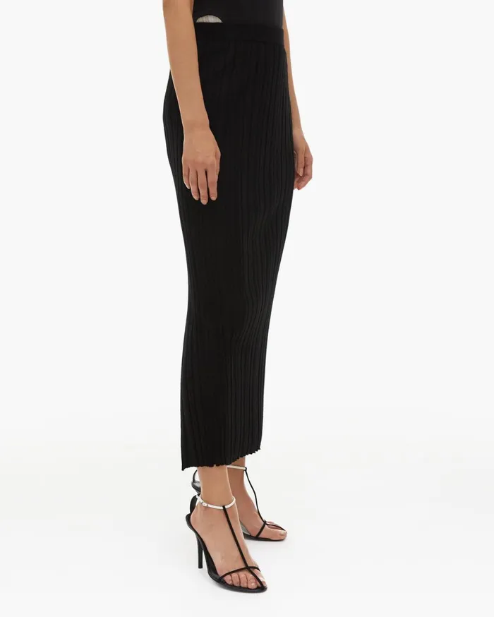 Women Helmut Lang Skirts Fine Wool Rib Skirt Black