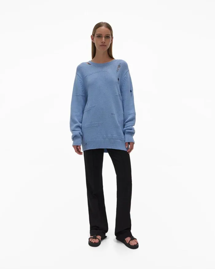 Women Helmut Lang Sweaters Distressed Sweater Aquarius