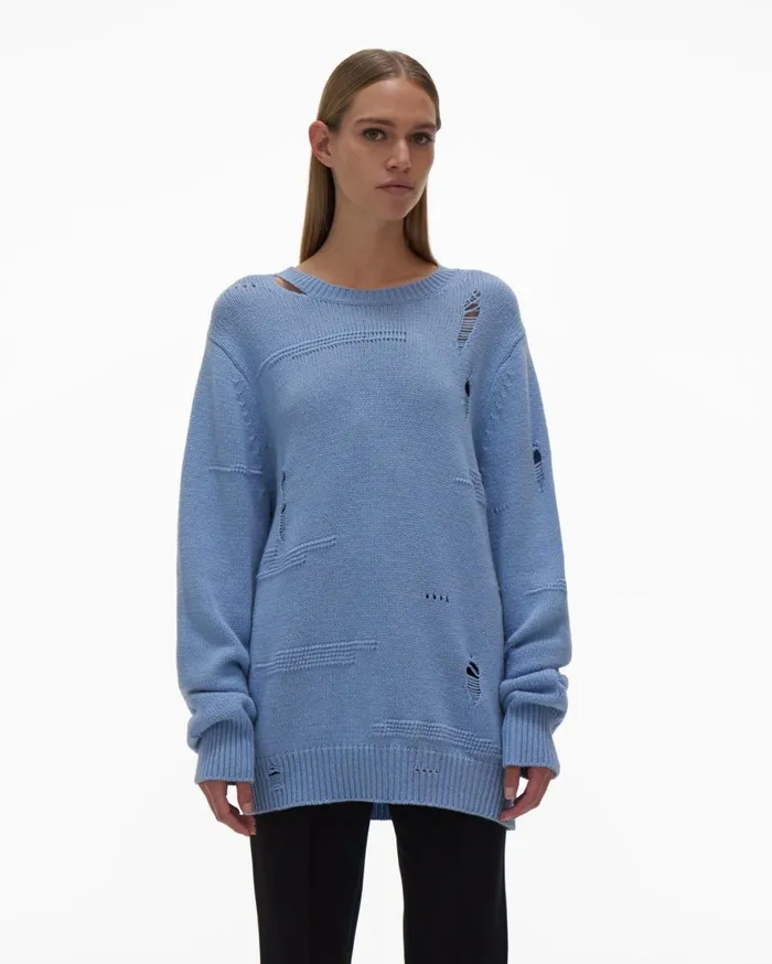 Women Helmut Lang Sweaters Distressed Sweater Aquarius