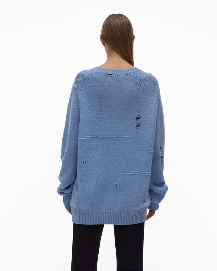 Women Helmut Lang Sweaters Distressed Sweater Aquarius