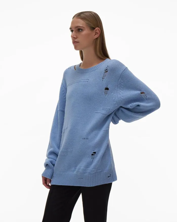 Women Helmut Lang Sweaters Distressed Sweater Aquarius
