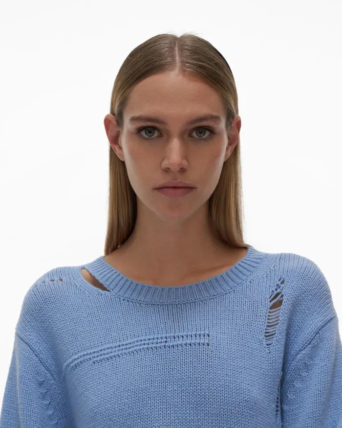 Women Helmut Lang Sweaters Distressed Sweater Aquarius