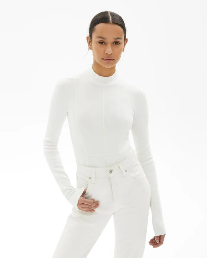 Women Helmut Lang Sweaters Viscose Stretch Bodysuit Ecru