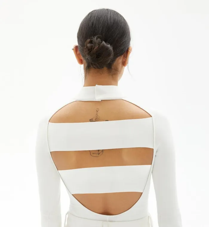 Women Helmut Lang Sweaters Viscose Stretch Bodysuit Ecru