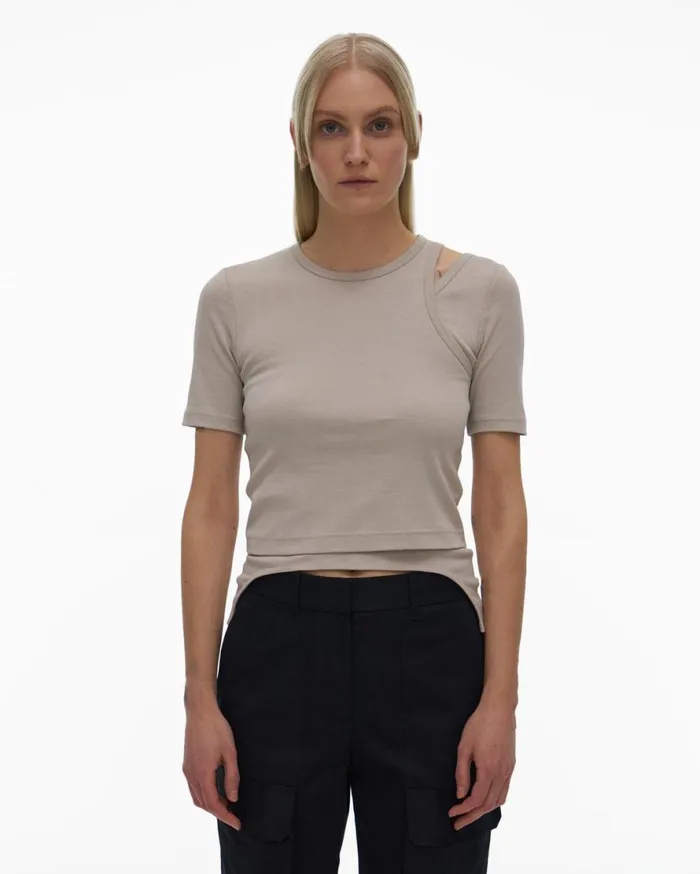 Women Helmut Lang TShirts and Sweatshirts Double Rib Tee Set Cement