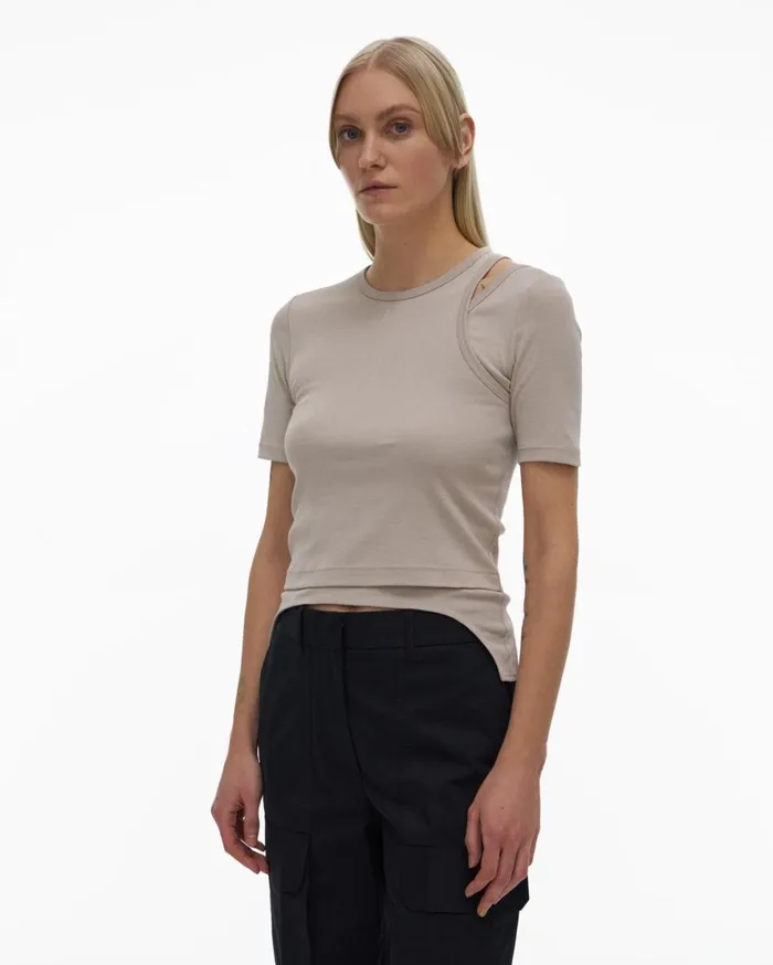 Women Helmut Lang TShirts and Sweatshirts Double Rib Tee Set Cement