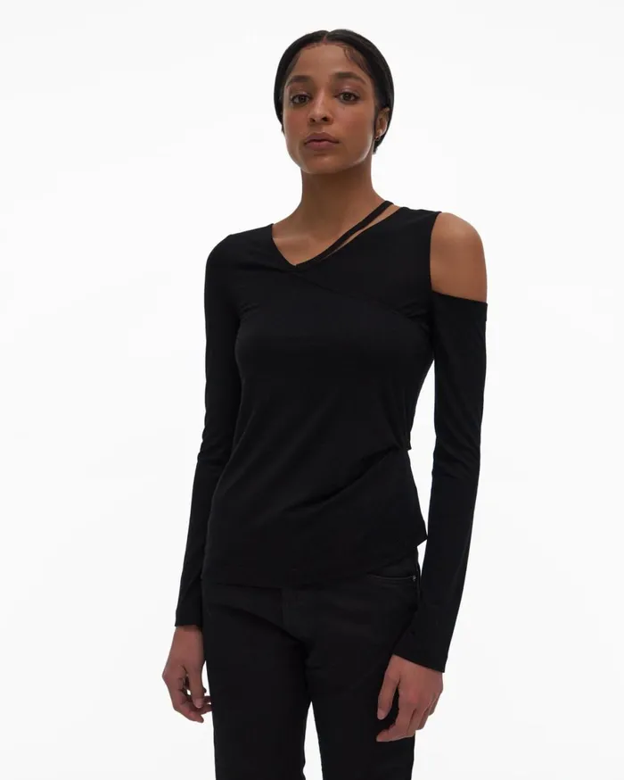 Women Helmut Lang Tops Asymmetrical Top Basalt Black