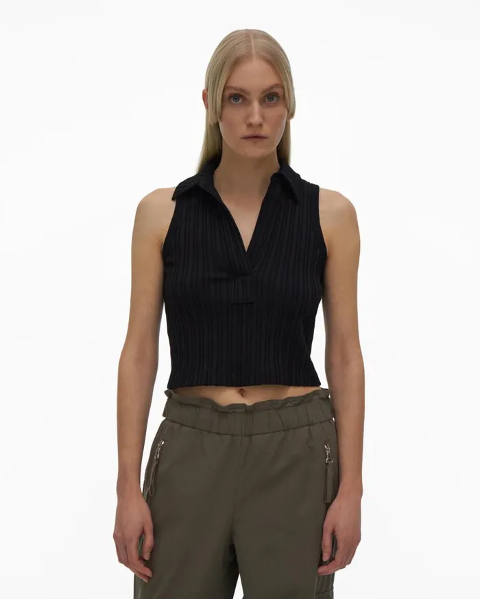 Women Helmut Lang Tops Cropped Polo Black