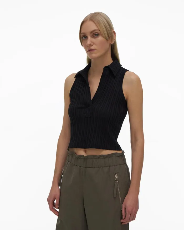 Women Helmut Lang Tops Cropped Polo Black