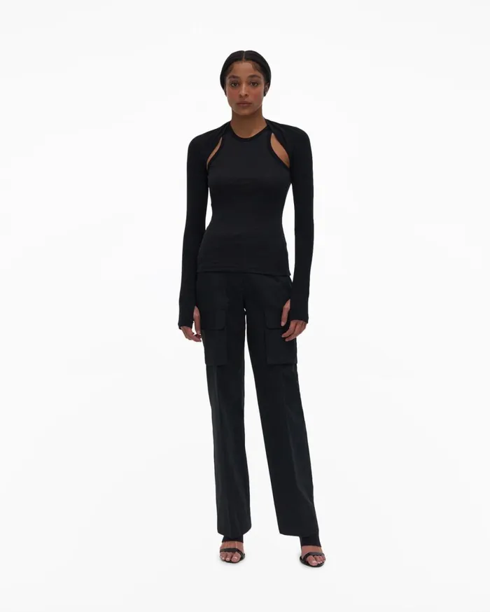 Women Helmut Lang Tops Double Rib Tee Set Basalt Black