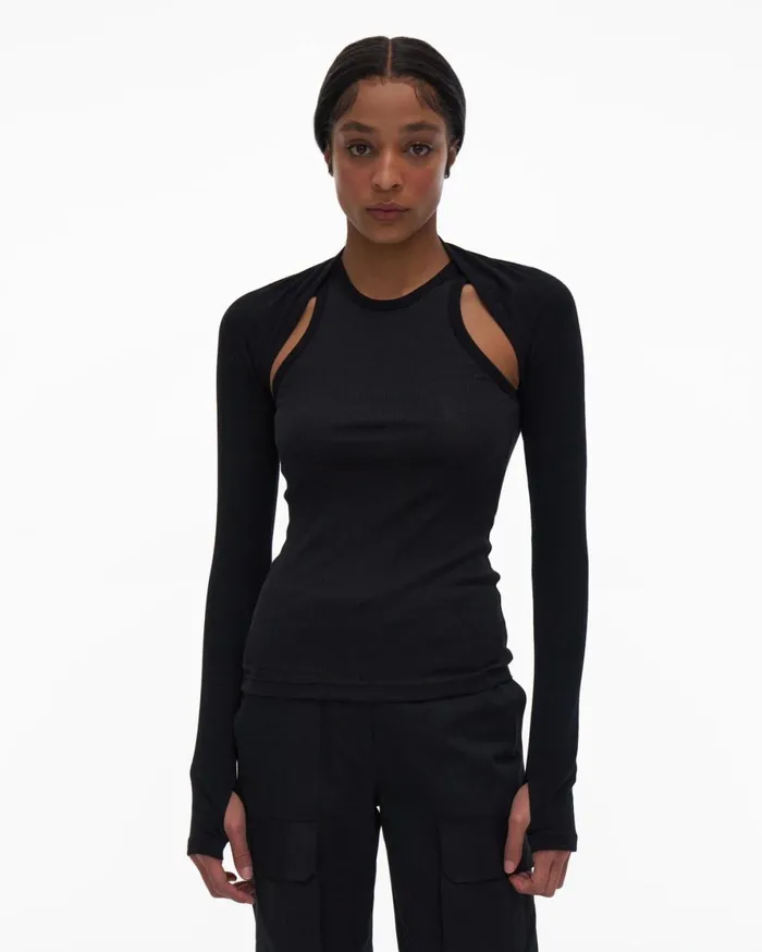 Women Helmut Lang Tops Double Rib Tee Set Basalt Black