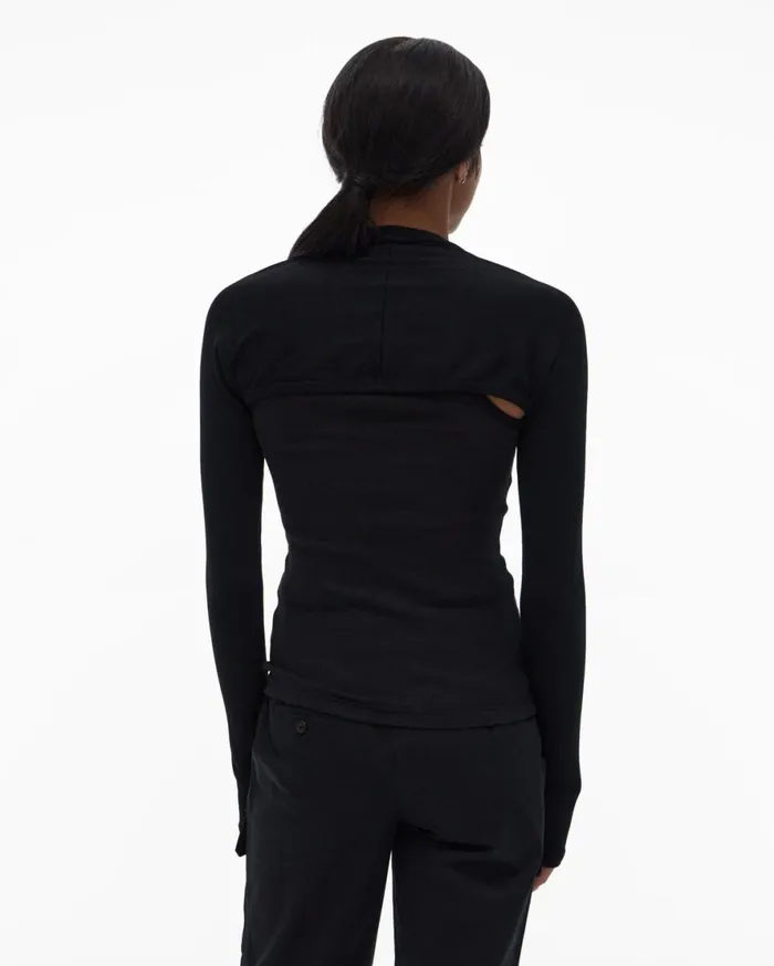 Women Helmut Lang Tops Double Rib Tee Set Basalt Black