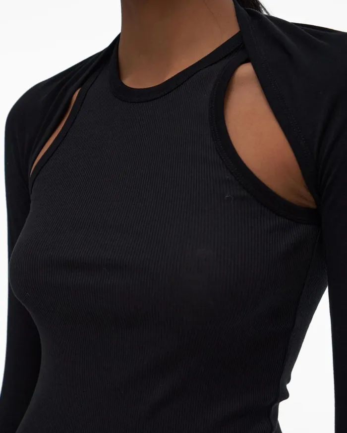 Women Helmut Lang Tops Double Rib Tee Set Basalt Black