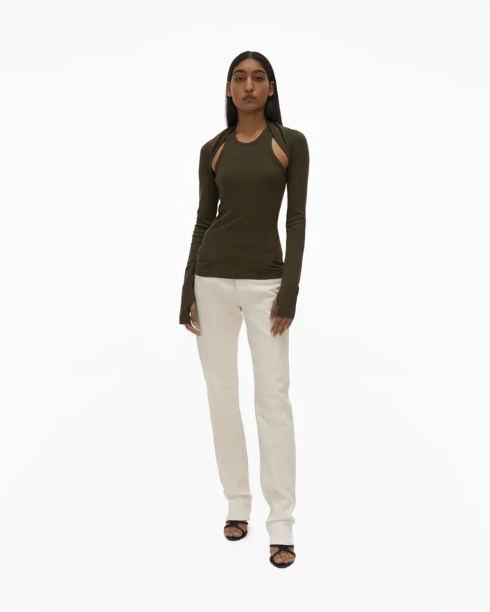 Women Helmut Lang Tops Double Rib Tee Set Light Sage