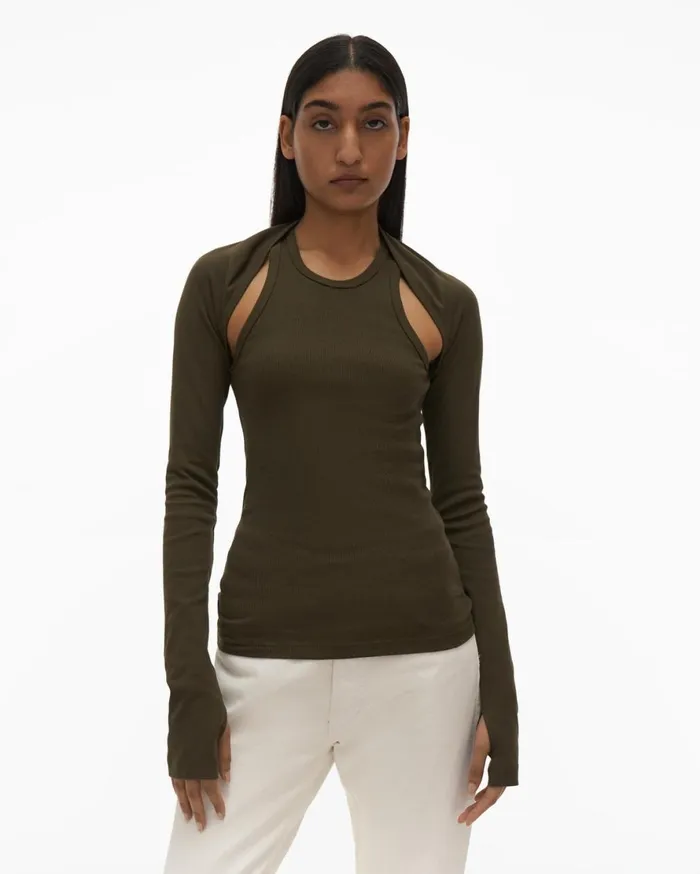 Women Helmut Lang Tops Double Rib Tee Set Light Sage