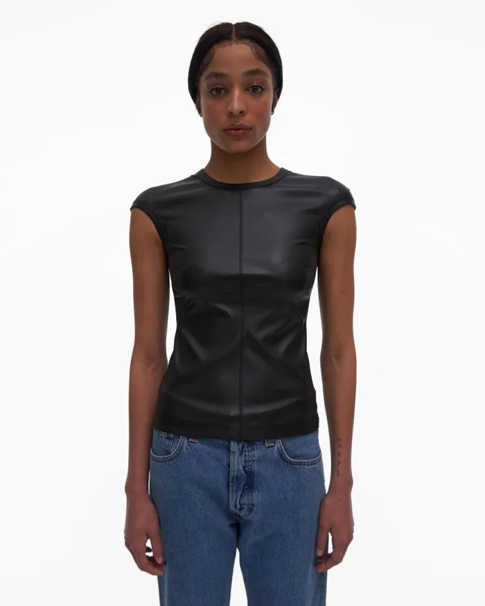 Women Helmut Lang Tops Faux Leather Top Black