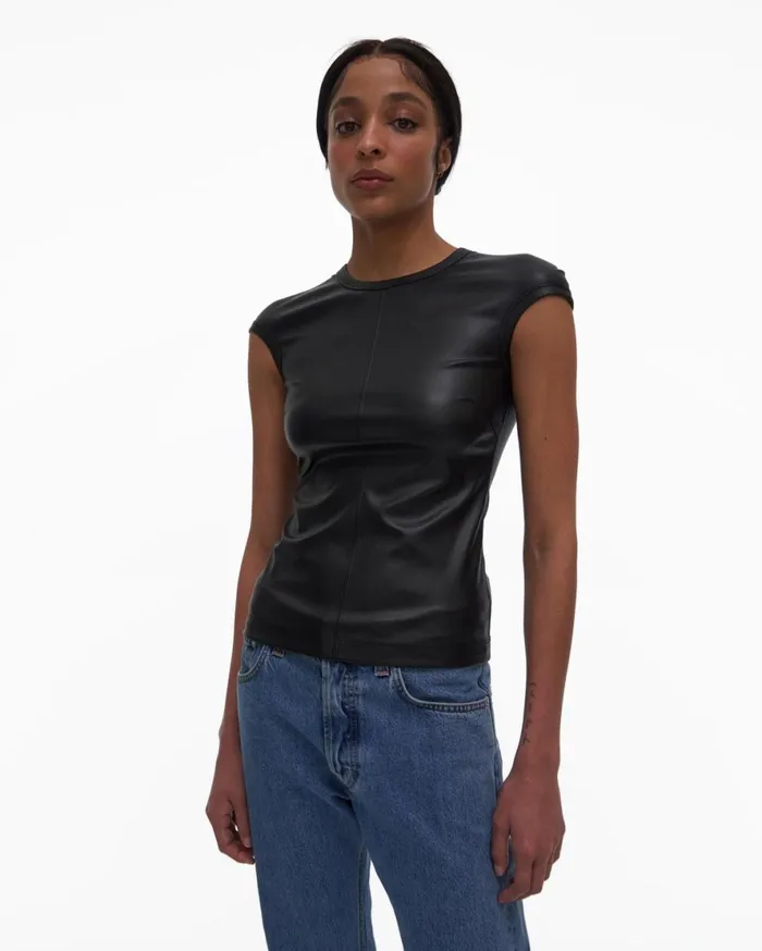 Women Helmut Lang Tops Faux Leather Top Black