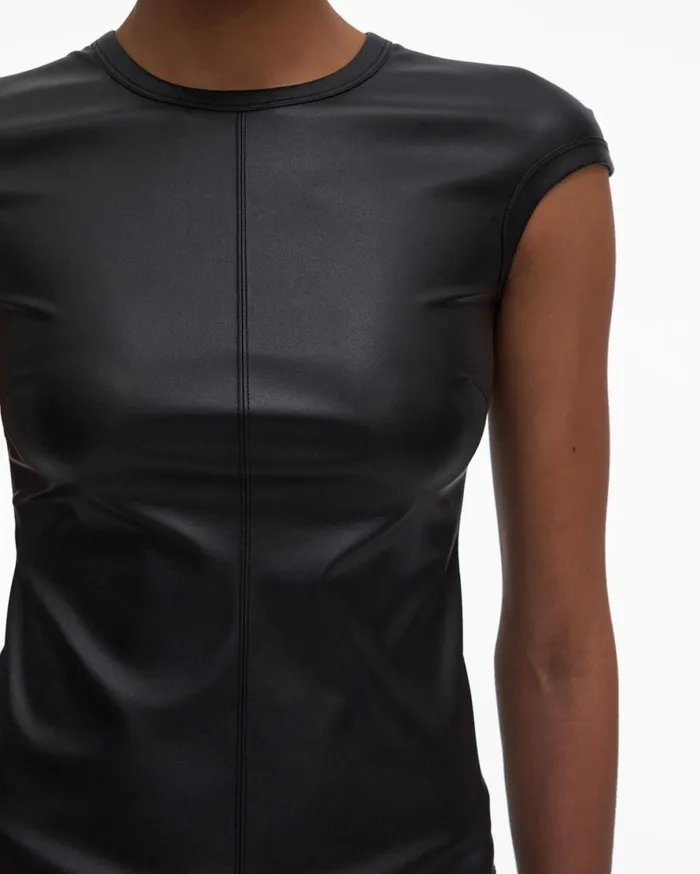 Women Helmut Lang Tops Faux Leather Top Black