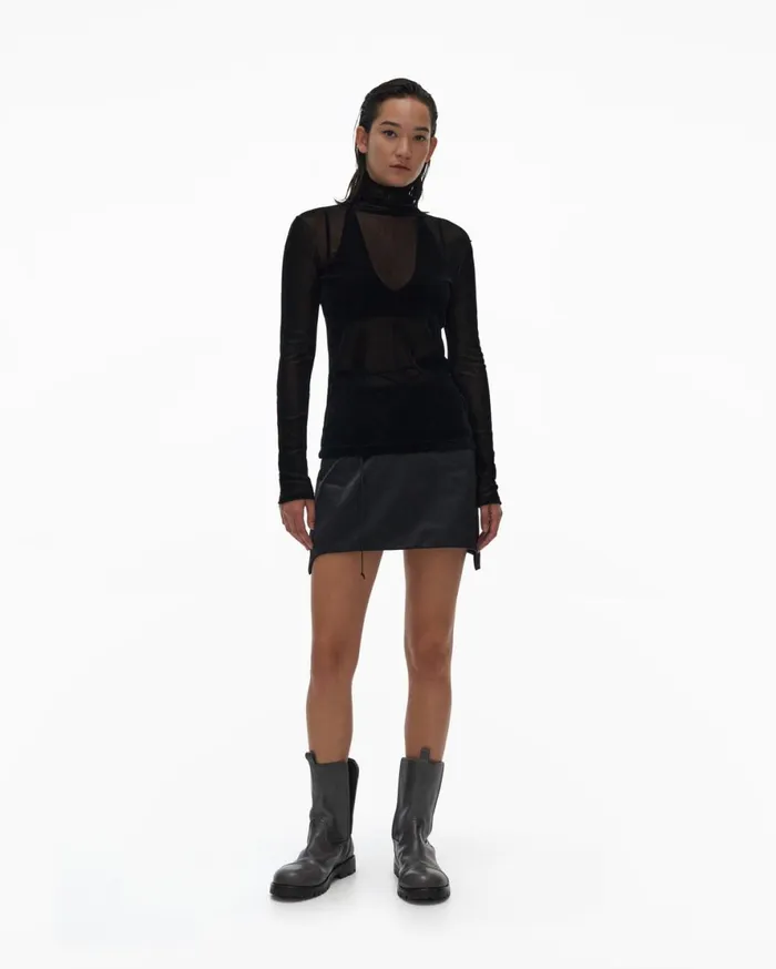 Women Helmut Lang Tops Velvet Tulle Top Basalt Black